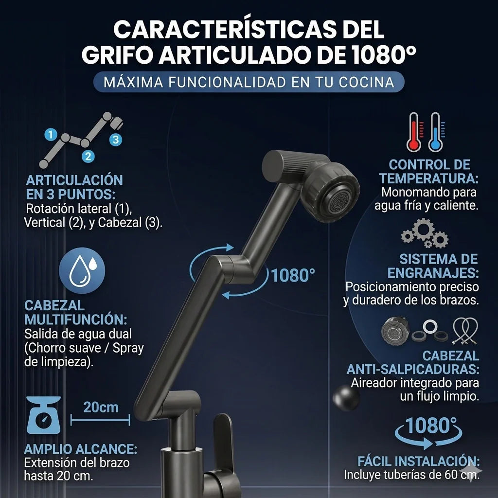 ¡Transforma tu Cocina!🚰✨Grifo Llave Giratorio 1080° Universal Flexible