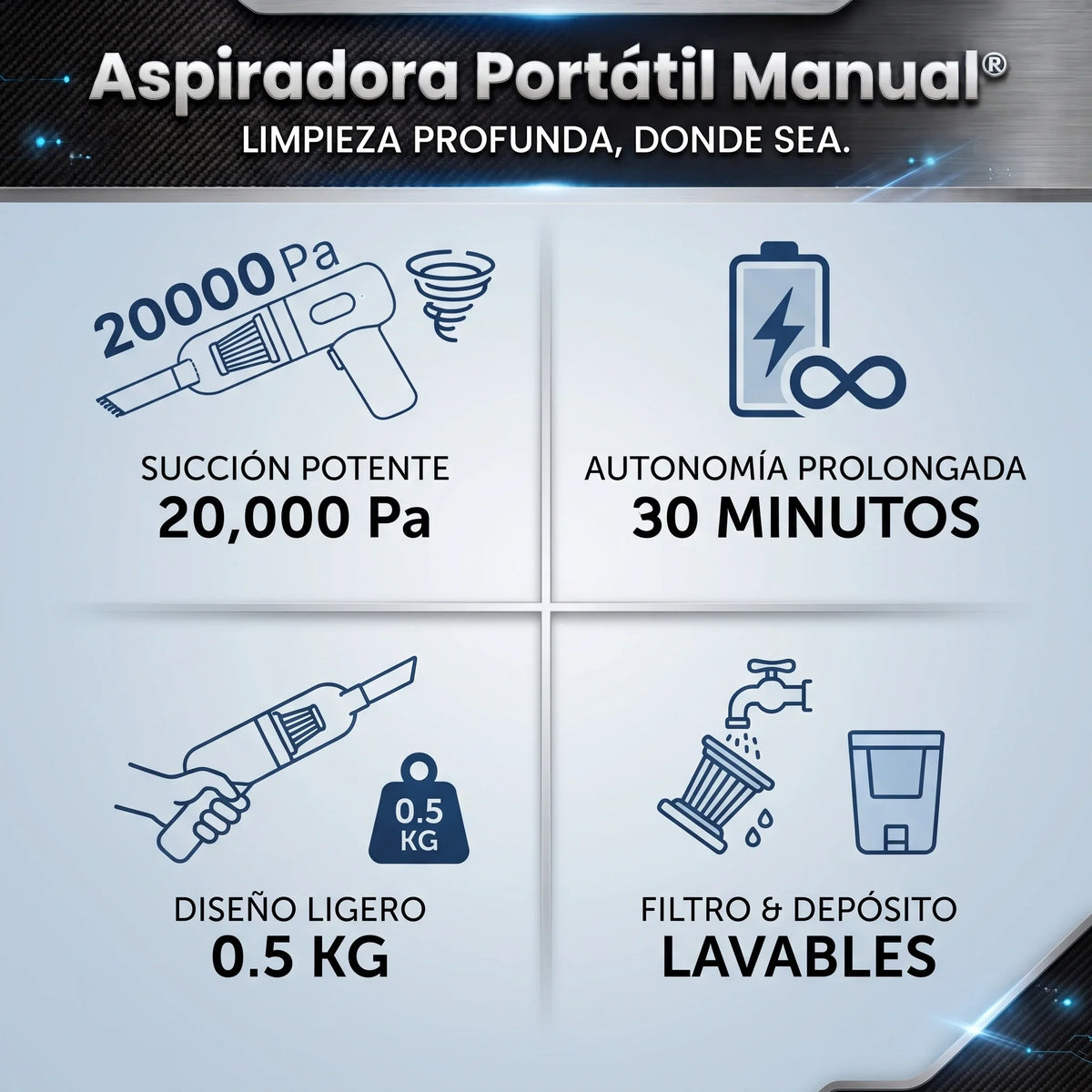 Aspiradora Portátil Recargable Manual®️