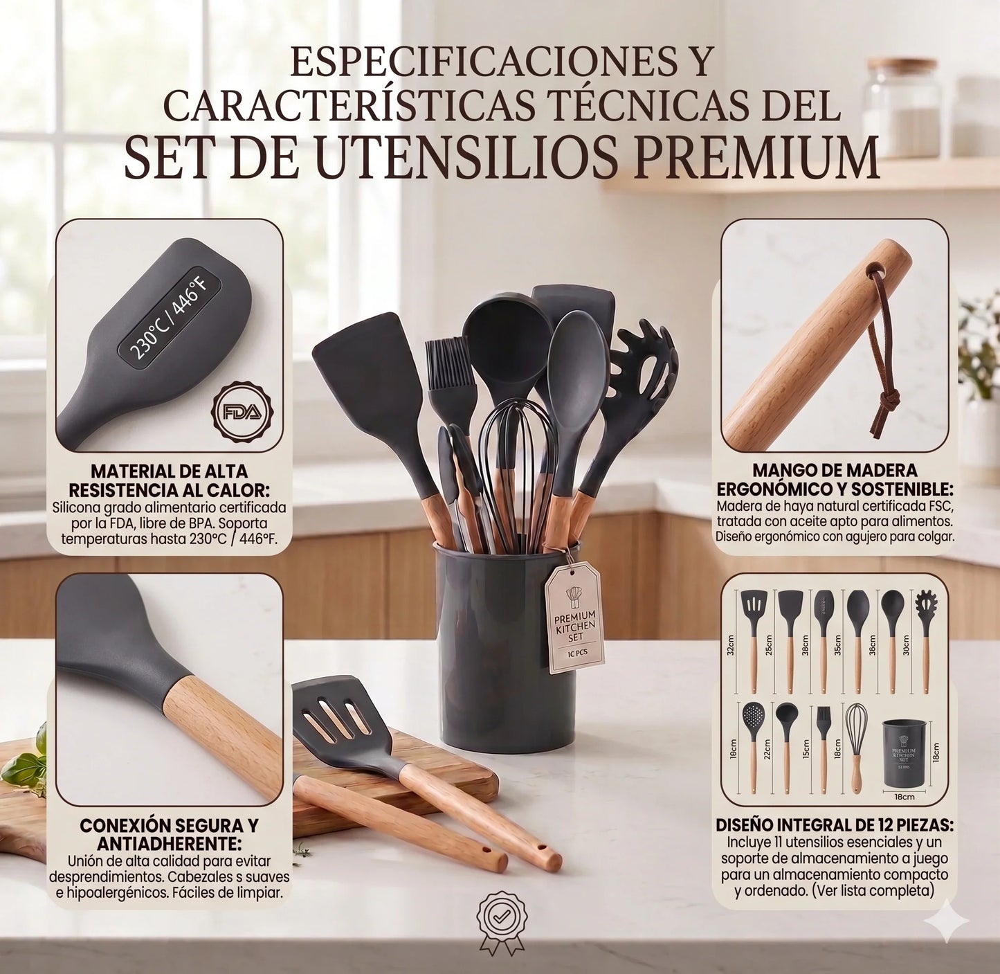 Set de 12 Utensilios de Cocina de Silicona Antiadherentes👩🍳✨