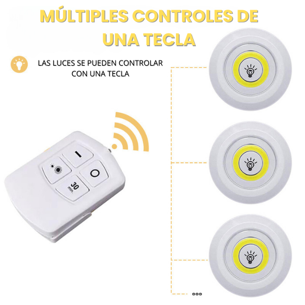 Luces LED inalámbricas + control, sin cableado, ni extensiones (Pack 3 unds)
