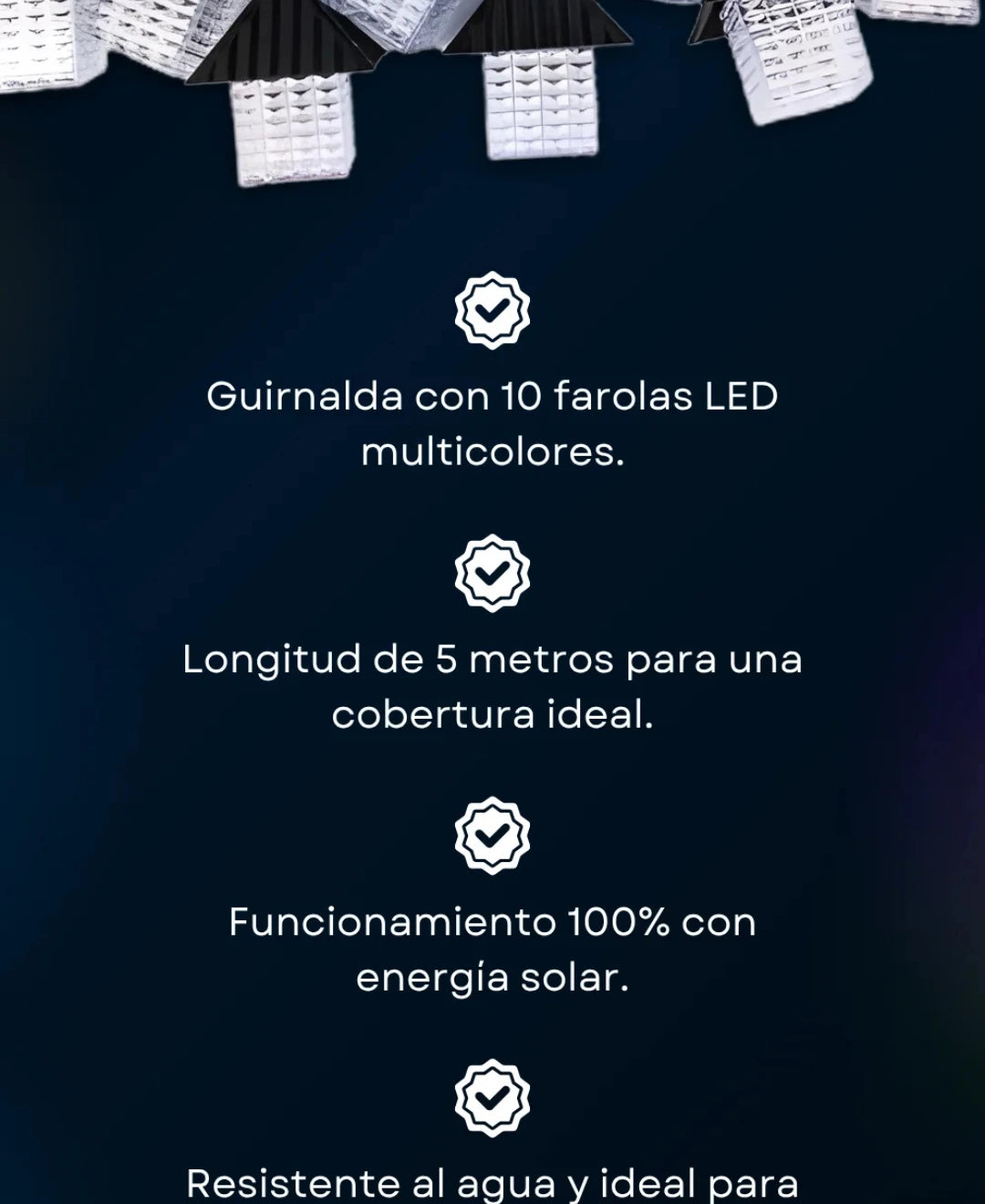 Lampara guirnaldas con panel solar/10 lámparas 5 metros