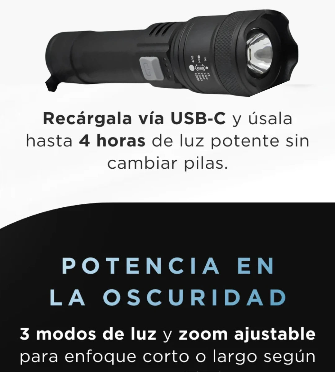 Linterna Táctica militar con cargador incluido para teléfono🔥🔋