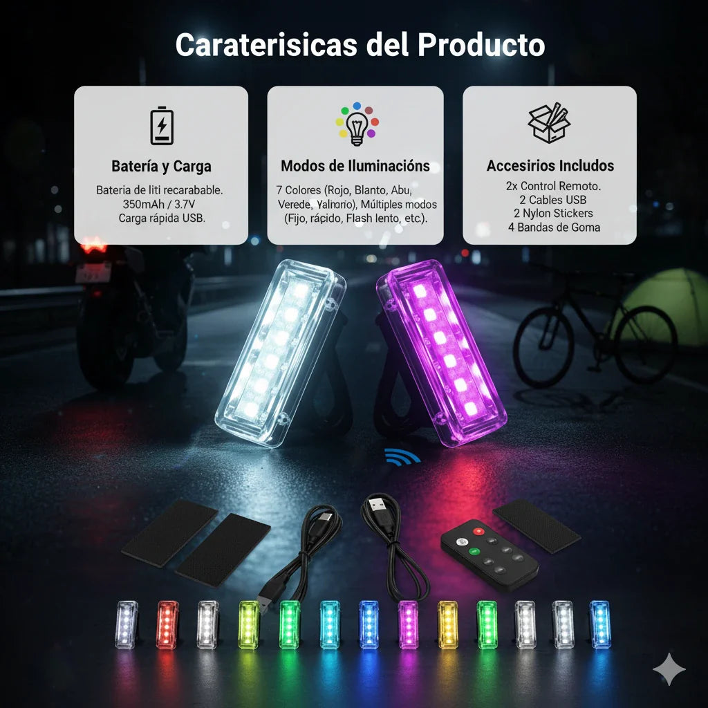 Par de luces recargable para moto, bici y carro🔦💡