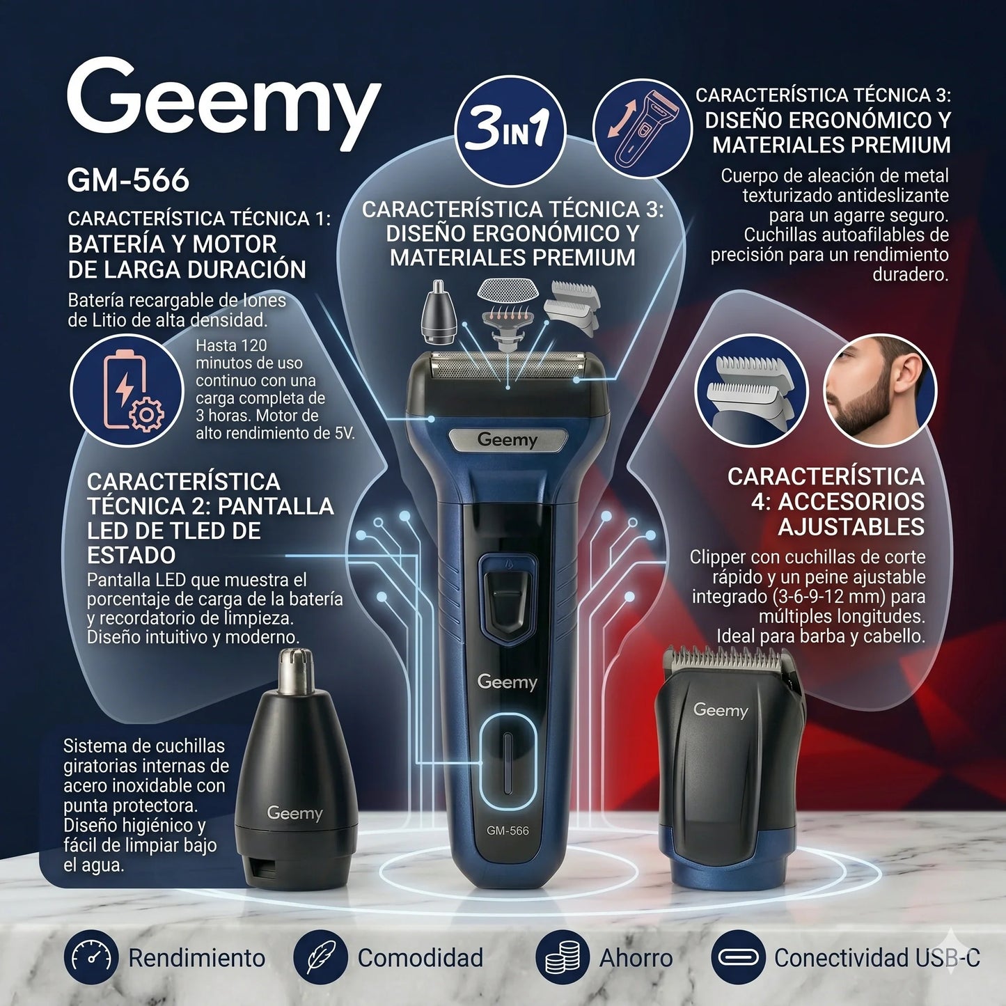 Maquina De Afeitar 3 En 1 Geemy®︎ 🪒💈
