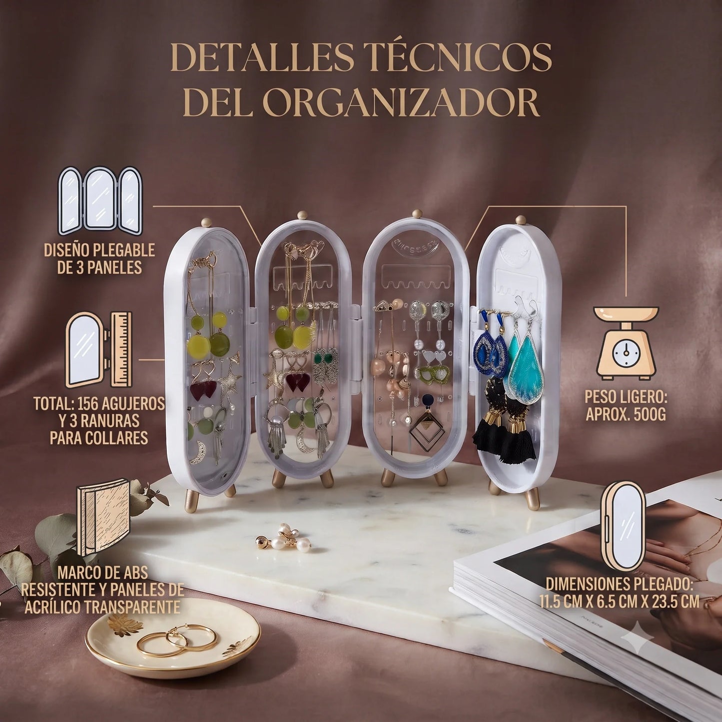 Elegante y Ordenado✨ Organizador de Joyas con Espejo💎