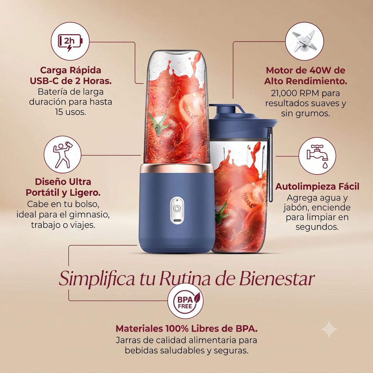 Licuadora Portátil Recargable 40w1🥤