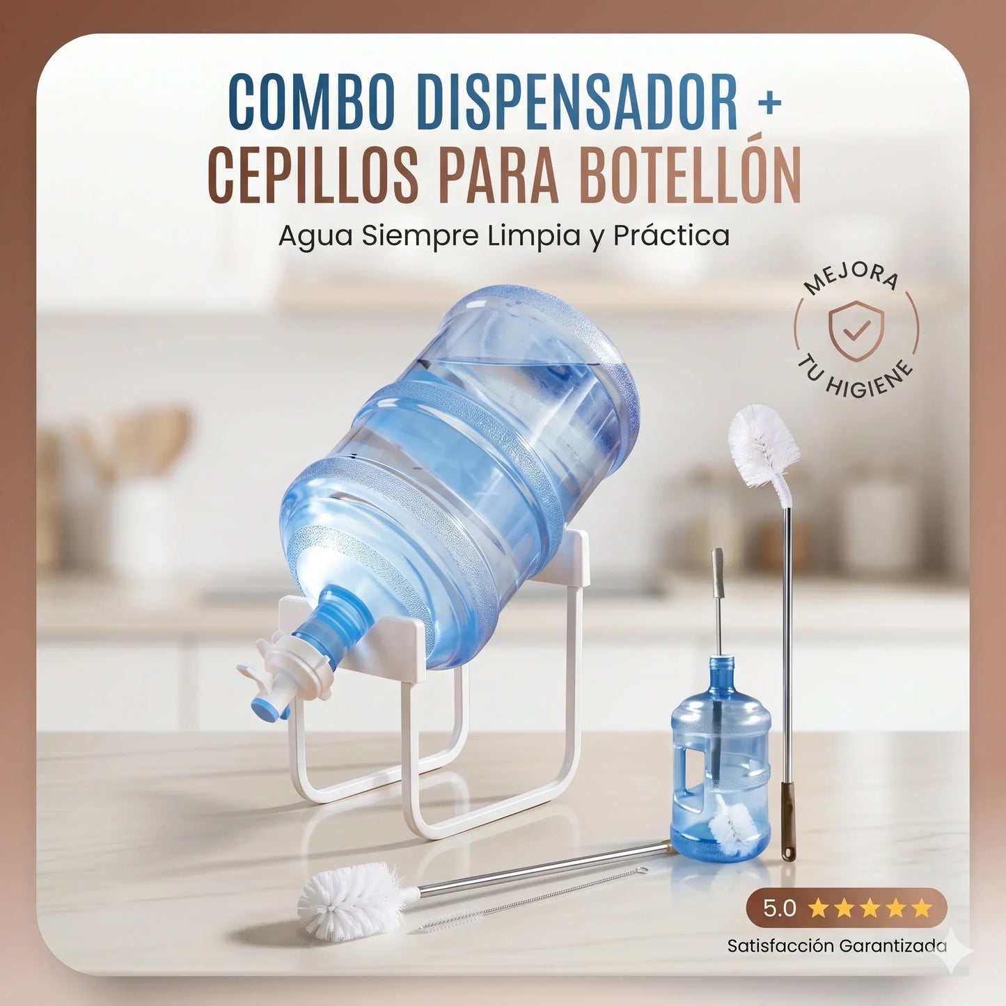 Combo Soporte y Dispensador de Agua + Cepillo Limpiador