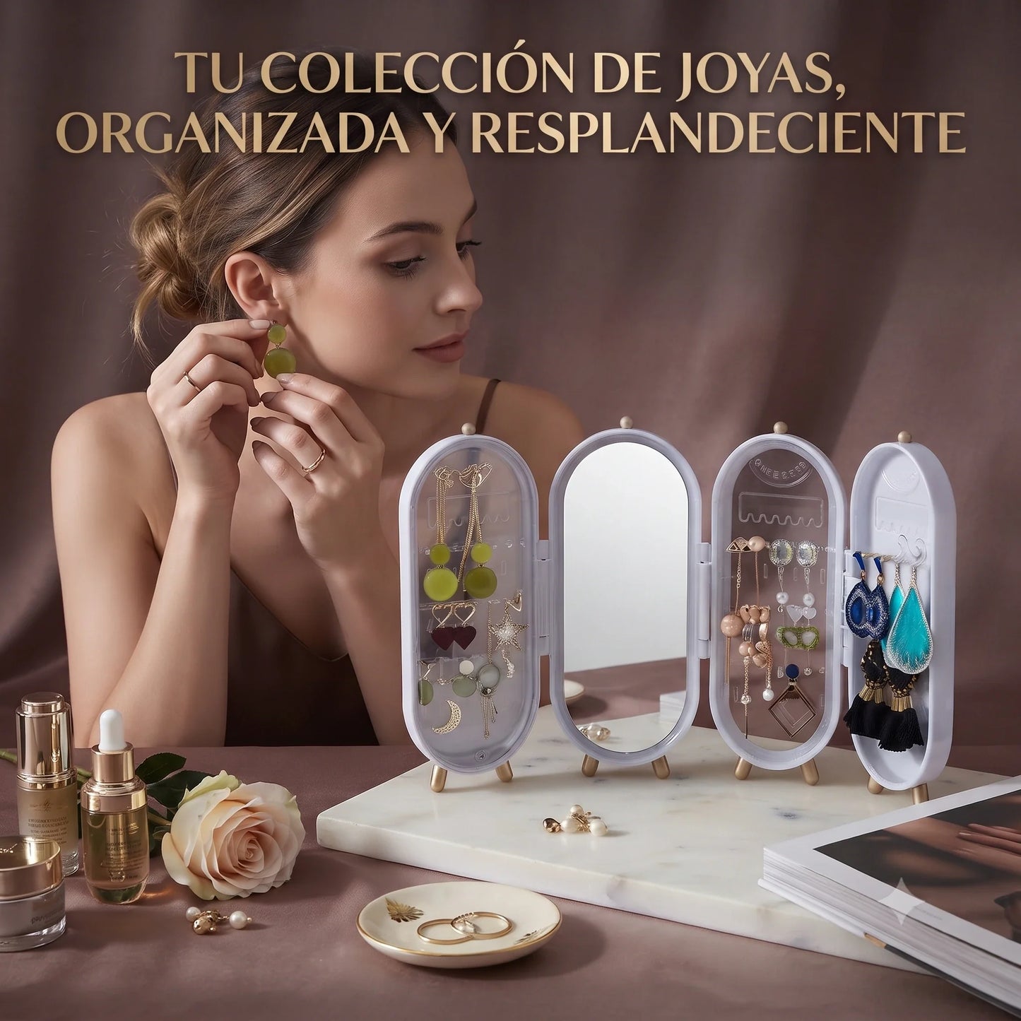 Elegante y Ordenado✨ Organizador de Joyas con Espejo💎