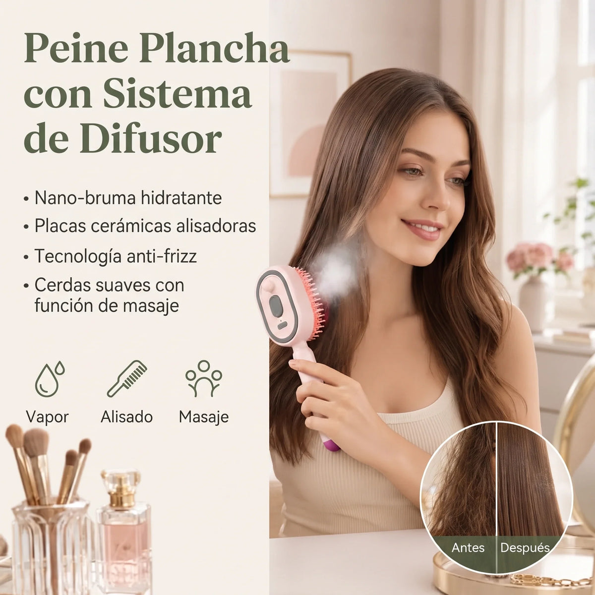 Peine Plancha Masajeador con Sistema de Difusor🪞✨