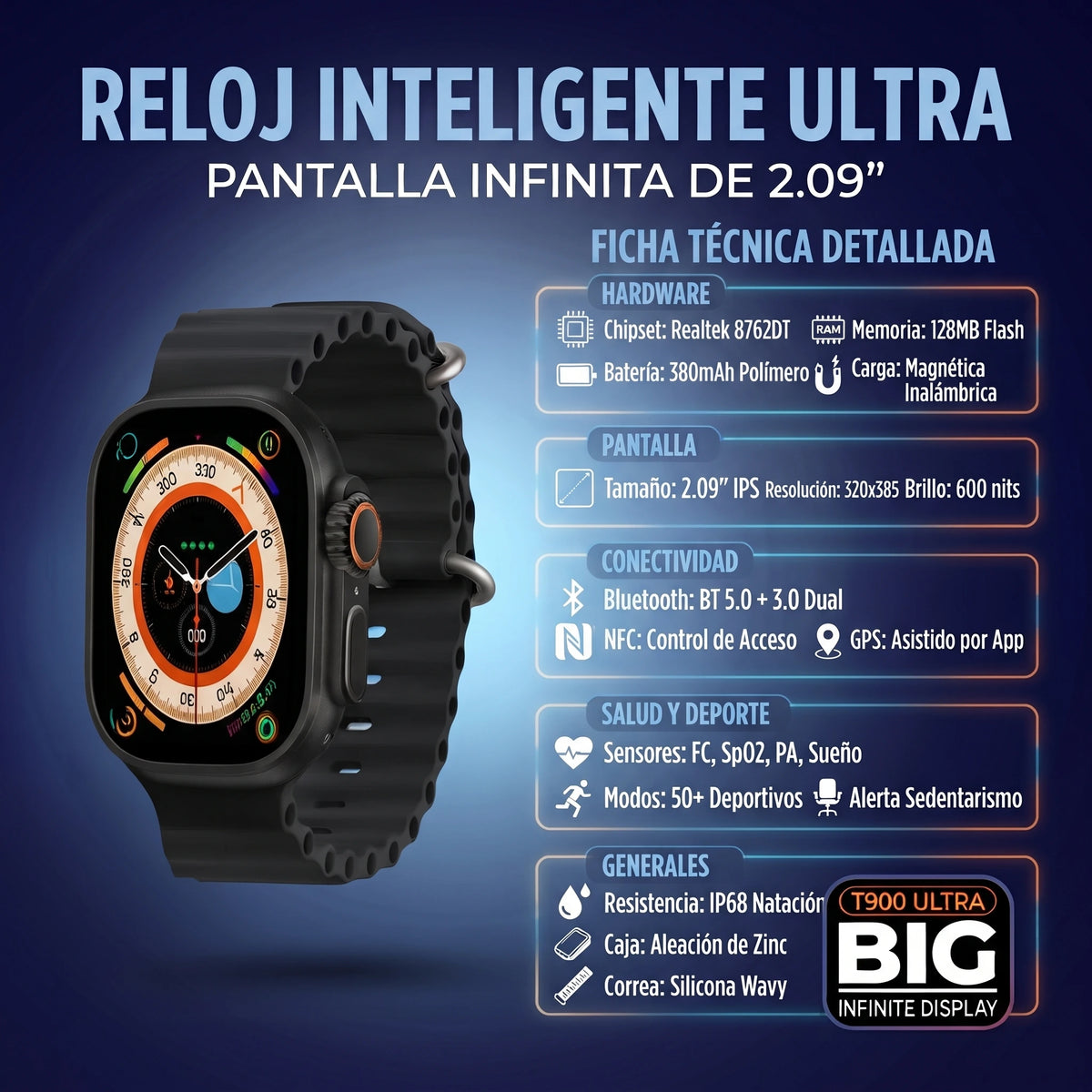 Reloj Inteligente T900 Ultra: Pantalla Infinita de 2.09” ✨⌚