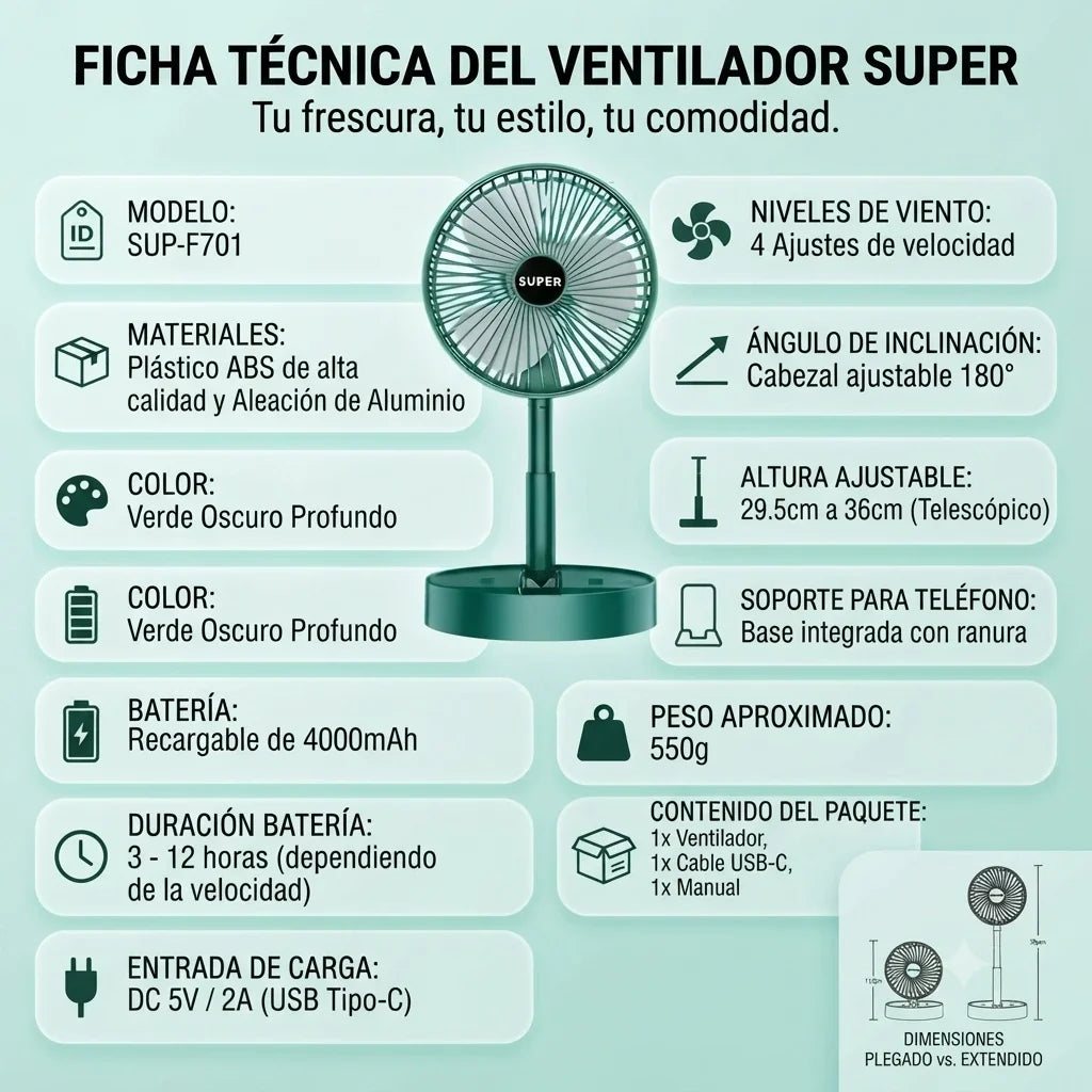 Ventilador Recargable 7 Pulgadas Portátil🌬️🔋