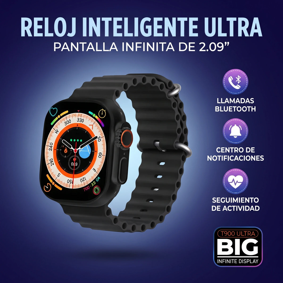 Reloj Inteligente T900 Ultra: Pantalla Infinita de 2.09” ✨⌚