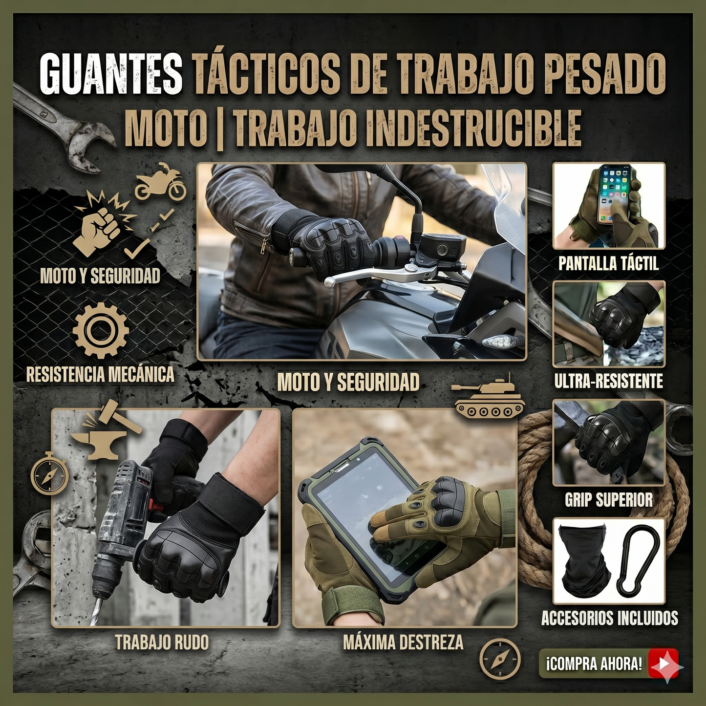 🥊 Guantes Indestructibles Tácticos Militar: La Máxima Protección Para Tus Manos 🔨🏍️