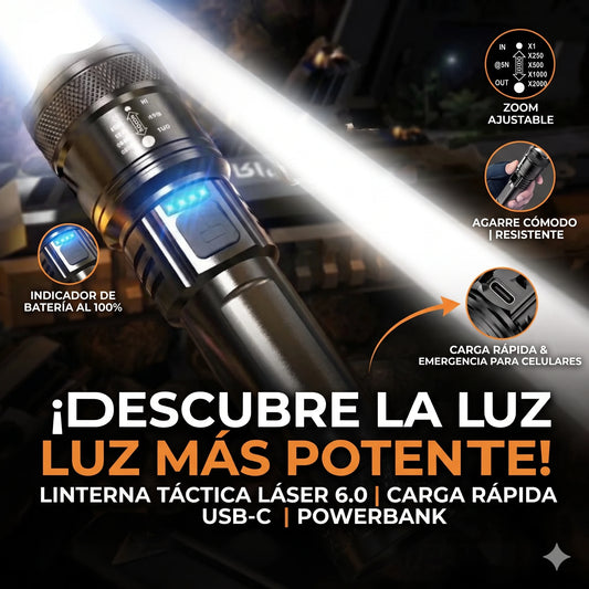Linterna Táctica militar con cargador incluido para teléfono🔥🔋