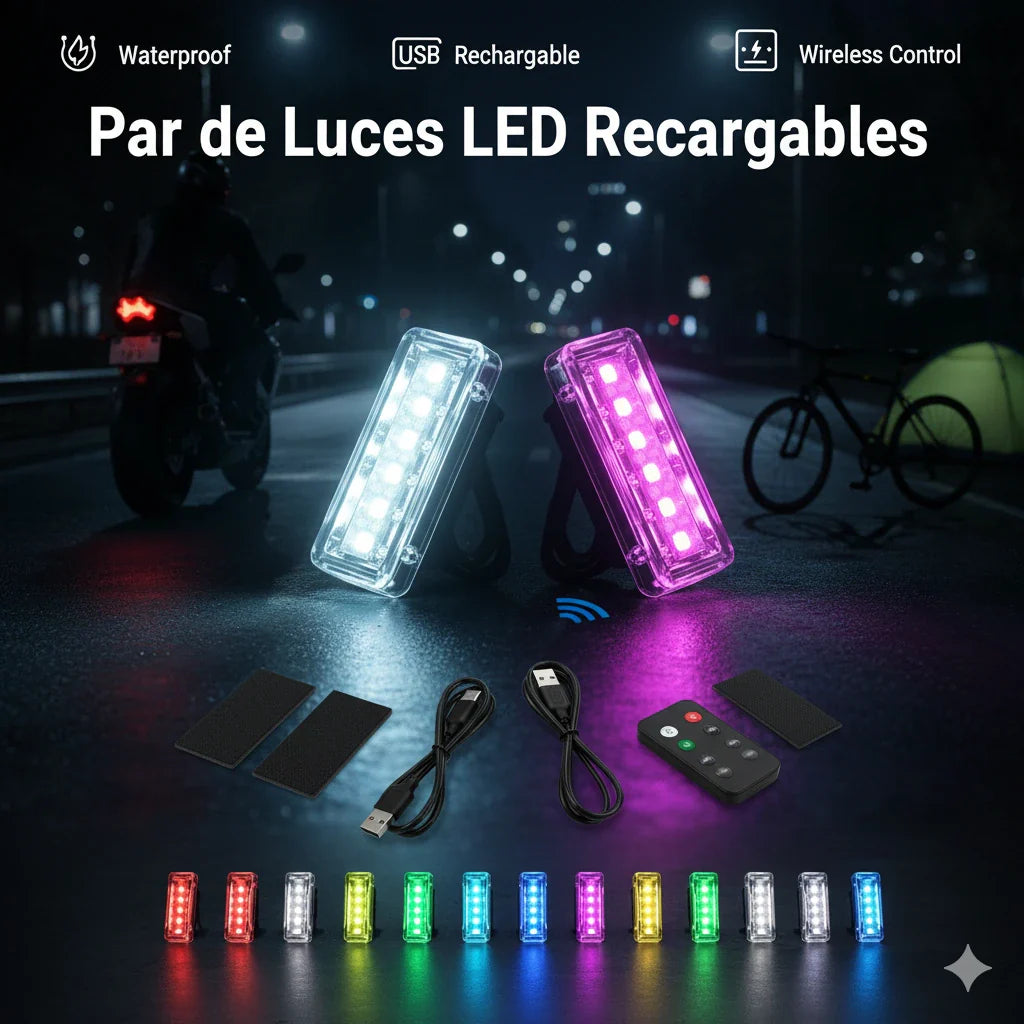 Par de luces recargable para moto, bici y carro🔦💡