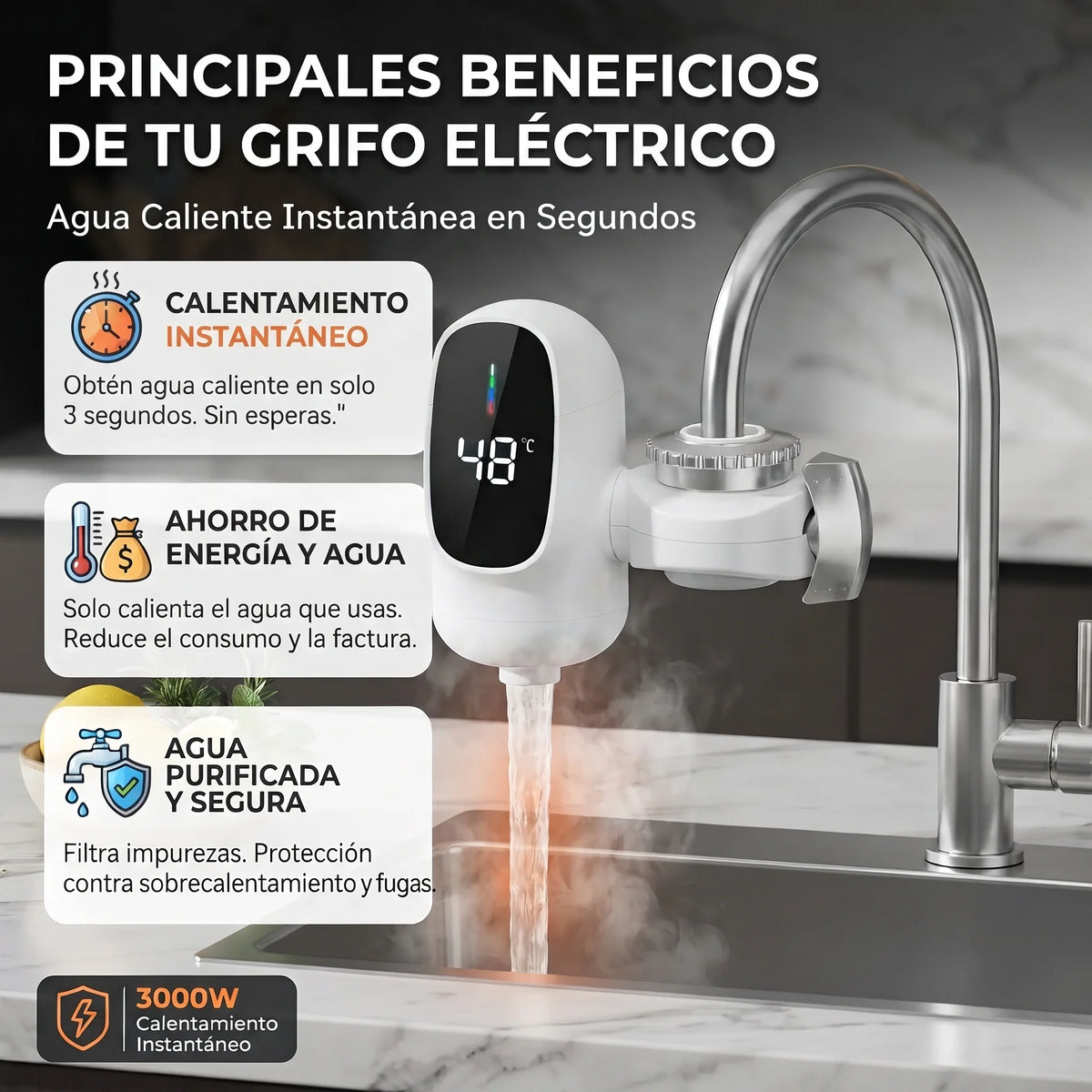 Grifo Calentador de Agua 3000W💧🔥
