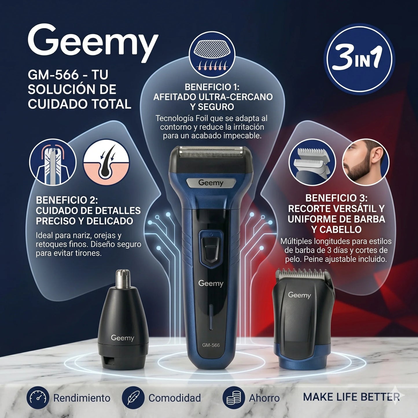 Maquina De Afeitar 3 En 1 Geemy®︎ 🪒💈
