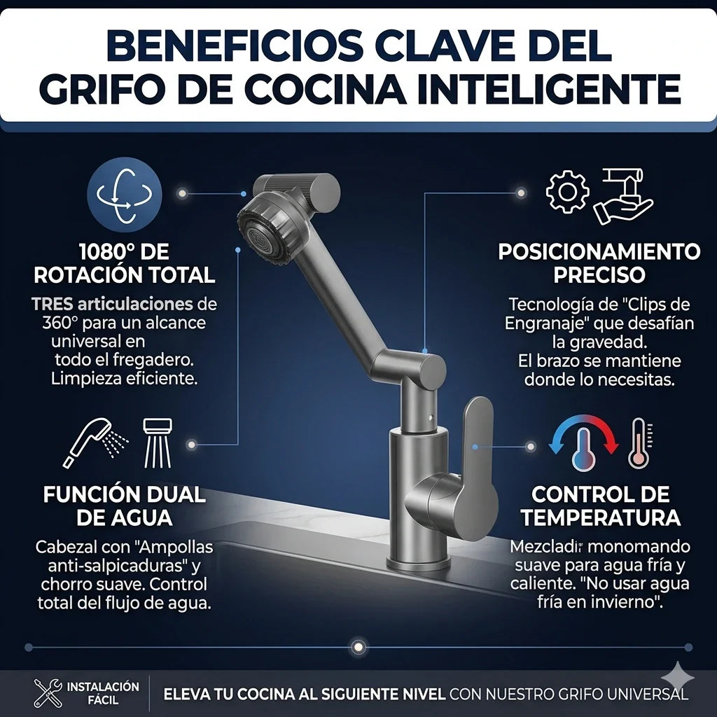 ¡Transforma tu Cocina!🚰✨Grifo Llave Giratorio 1080° Universal Flexible