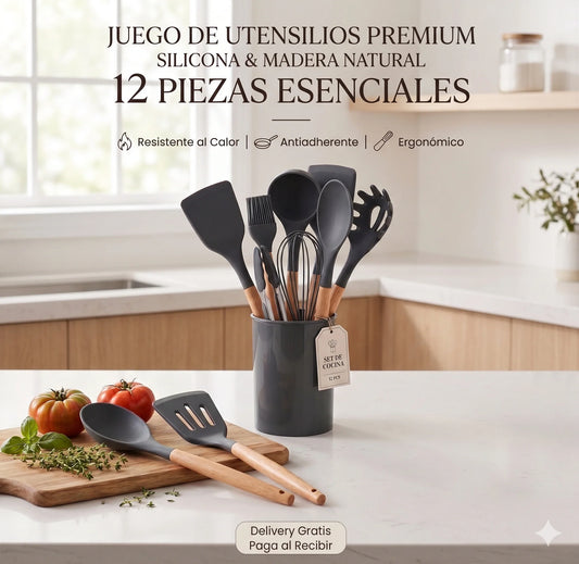 Set de 12 Utensilios de Cocina de Silicona Antiadherentes👩‍🍳✨