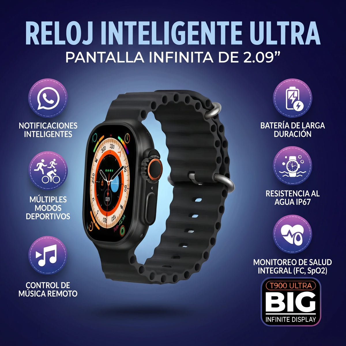 Reloj Inteligente T900 Ultra: Pantalla Infinita de 2.09” ✨⌚