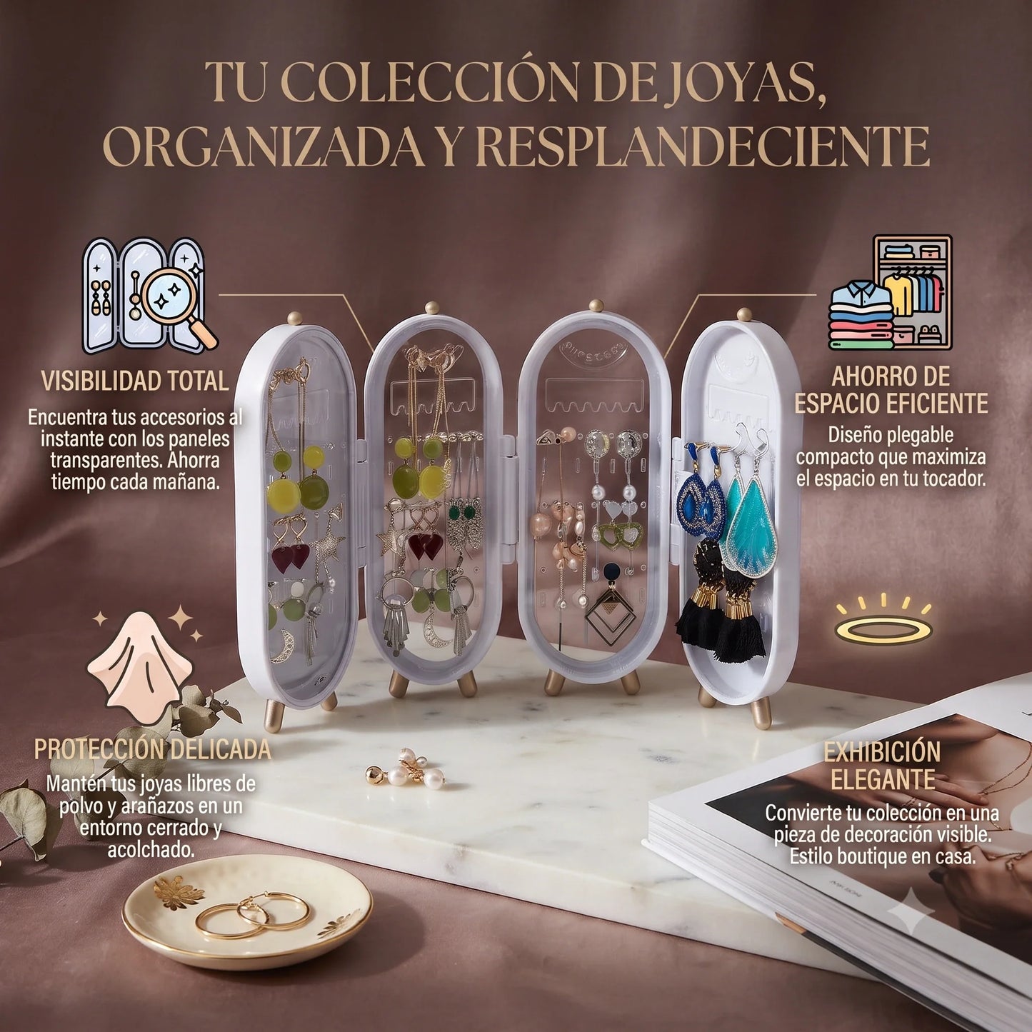 Elegante y Ordenado✨ Organizador de Joyas con Espejo💎