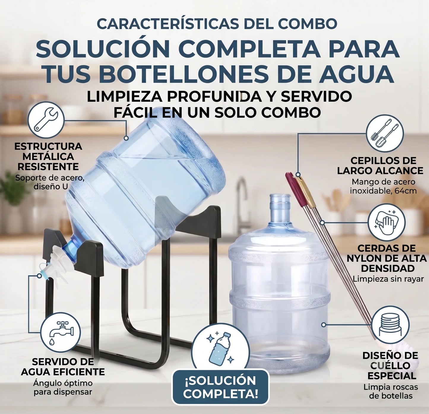 Combo Soporte y Dispensador de Agua + Cepillo Limpiador