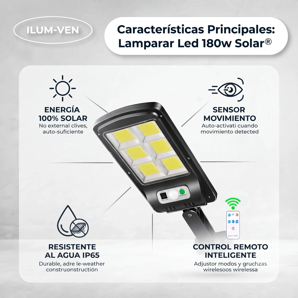Lampara Led Con Panel Solar De 128w + Control y Base