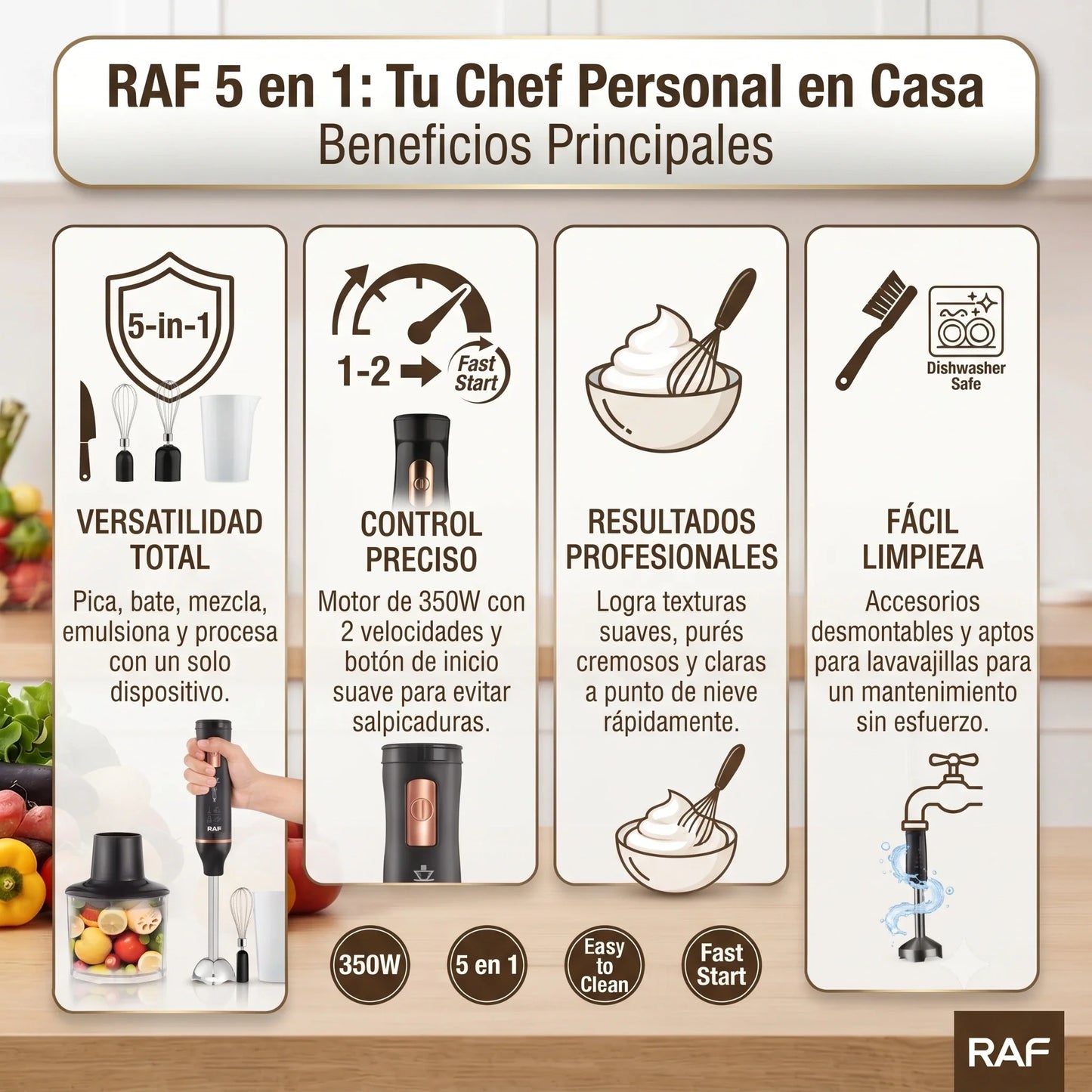 Picatodo Procesador Alimentos Multifuncional Batidora 5 En 1🍳🔥 RAF