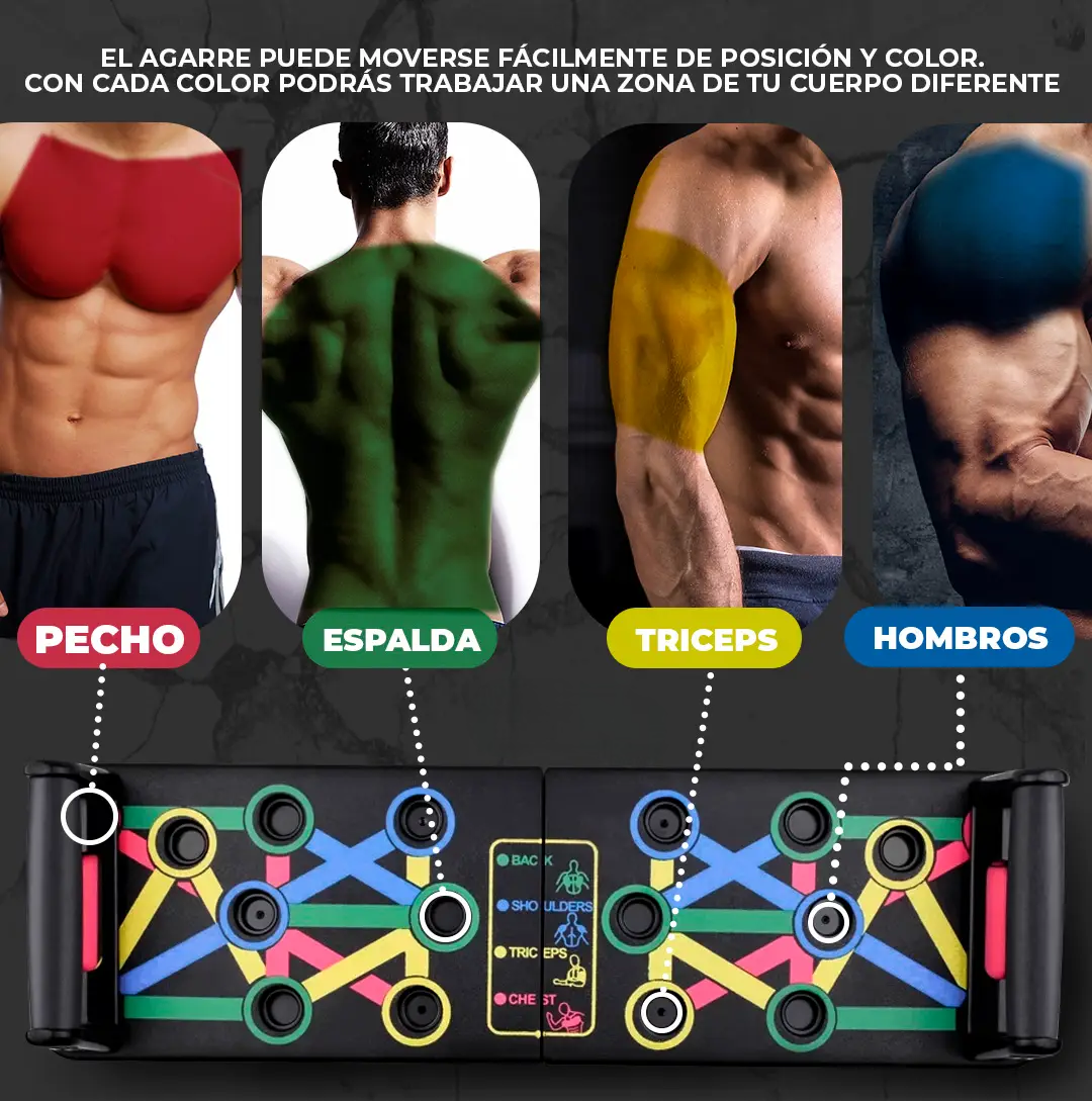 Tabla de flexiones push up + ligas de tensión🔥