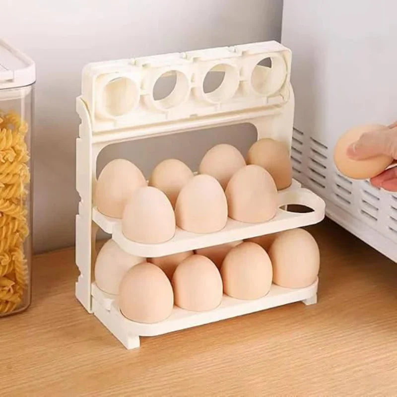 🥚 ¡tu Nevera con Estilo! – Organizador de Huevos Triple Plegable (24Unds)